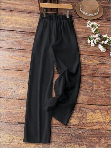 Milumia Women's Wide Leg Linen Palazzo Pants Elastic Low Rise Casual Long Trousers with Pockets in Saudi Arabia