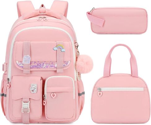 حقيبة ظهر للفتيات، حقيبة ظهر للأطفال للفتيات، حقيبة كتب مدرسية للمراهقين من سن 6 إلى 15 عامًا، حقيبة ظهر مقاومة للماء ذات سعة كبيرة للمرحلة الابتدائية إلى المدرسة الثانوية، حقيبة يومية لطيفة للسفر، وردي 3 قطع in Kuwait