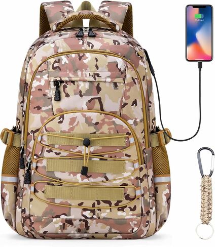 School Backpacks for Boys - 4pcs Camo Boys Backpacks with Lunch Box Set for Kids Teens Elementary Middle School, 18″ Large Capacity Students Bookbag, Perfect for Travel in Saudi Arabia