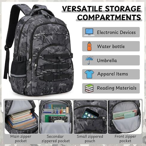 School Backpacks for Boys - 4pcs Camo Boys Backpacks with Lunch Box Set for Kids Teens Elementary Middle School, 18″ Large Capacity Students Bookbag, Perfect for Travel in Saudi Arabia