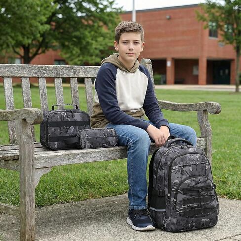 School Backpacks for Boys - 4pcs Camo Boys Backpacks with Lunch Box Set for Kids Teens Elementary Middle School, 18″ Large Capacity Students Bookbag, Perfect for Travel in Saudi Arabia