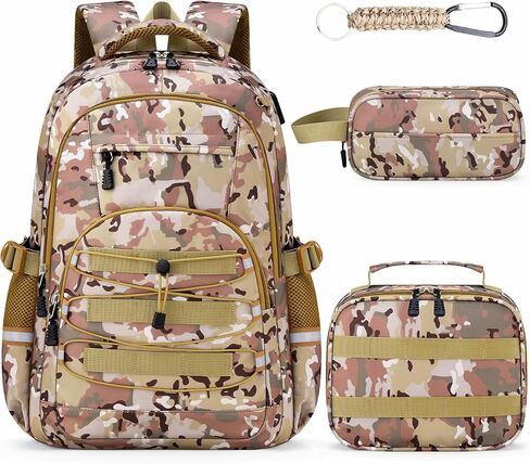 School Backpacks for Boys - 4pcs Camo Boys Backpacks with Lunch Box Set for Kids Teens Elementary Middle School, 18″ Large Capacity Students Bookbag, Perfect for Travel in Saudi Arabia