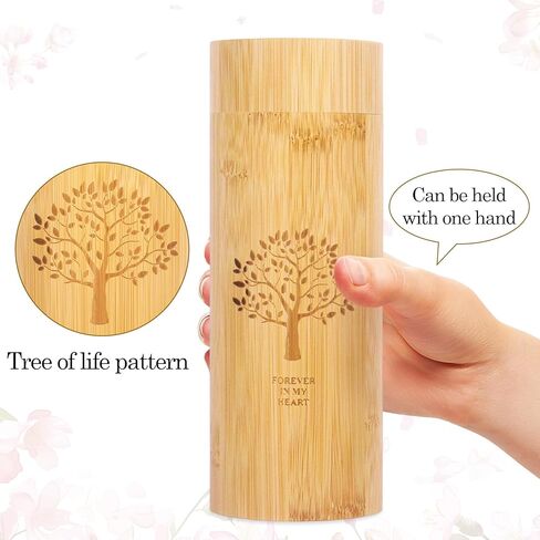Klmnop Bamboo Scattering Urns for Human Ashes, 9'' x 3.5'' Small Biodegradable Scattering Tubes with Tree of Life Pattern for Spreading Adult Male Female Pet Dog Cat Ashes in Saudi Arabia