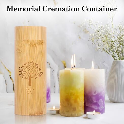 Klmnop Bamboo Scattering Urns for Human Ashes, 9'' x 3.5'' Small Biodegradable Scattering Tubes with Tree of Life Pattern for Spreading Adult Male Female Pet Dog Cat Ashes in Saudi Arabia