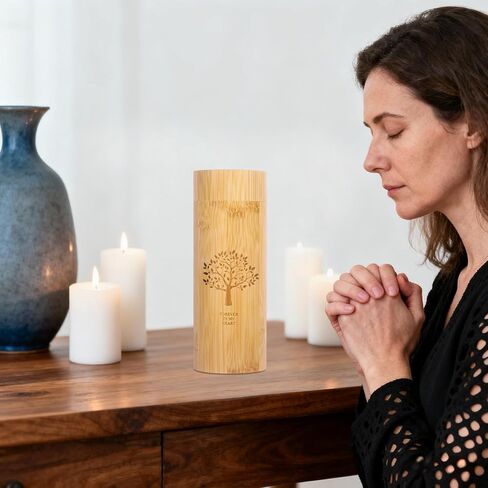 Klmnop Bamboo Scattering Urns for Human Ashes, 9'' x 3.5'' Small Biodegradable Scattering Tubes with Tree of Life Pattern for Spreading Adult Male Female Pet Dog Cat Ashes in Saudi Arabia
