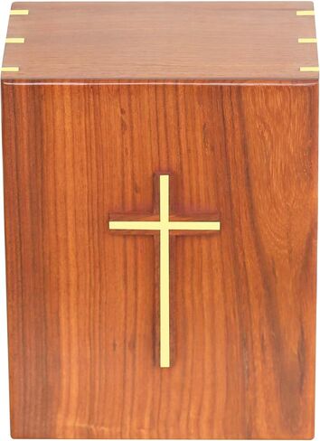 Wooden Urn Box with Brass Cross | Wood Cremation Urns for Male and Female | Decoraive Urns | Fneral Urns Adult Cremation Urns | 9.75 x 7.75 x 5.75 Burial Urns 250 Cubic Inches in Saudi Arabia