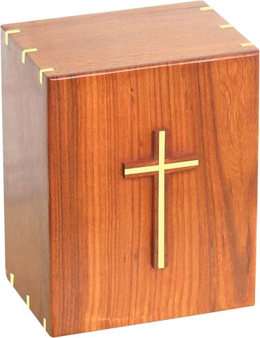 Wooden Urn Box with Brass Cross | Wood Cremation Urns for Male and Female | Decoraive Urns | Fneral Urns Adult Cremation Urns | 9.75 x 7.75 x 5.75 Burial Urns 250 Cubic Inches in Saudi Arabia