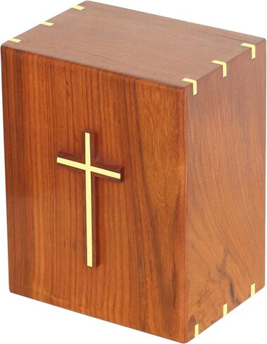 Wooden Urn Box with Brass Cross | Wood Cremation Urns for Male and Female | Decoraive Urns | Fneral Urns Adult Cremation Urns | 9.75 x 7.75 x 5.75 Burial Urns 250 Cubic Inches in Saudi Arabia