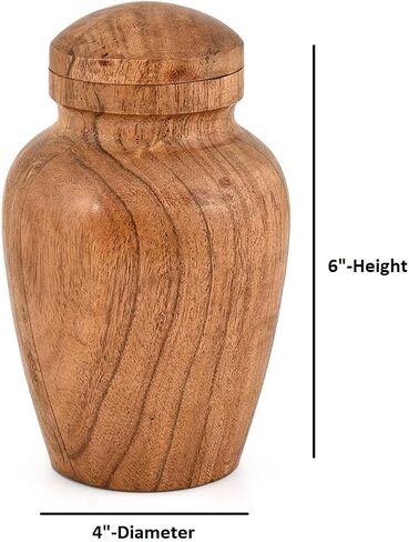 Decorative Urn Acacia Wood Elegant Keepsake Box for Home Decor, Mementos, Small Storage with Lid (4" x 4" x 6") in Kuwait