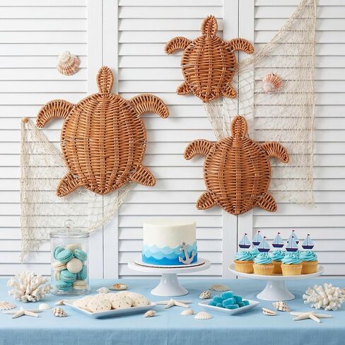 Cinnvoice 3 Pcs Summer Rattan Wicker Wall Decor 3 Size Handmade Turtle Wall Art Decor Beach Coastal Boho Ornament for Home Bathroom Living Room Indoor Outdoor in Saudi Arabia