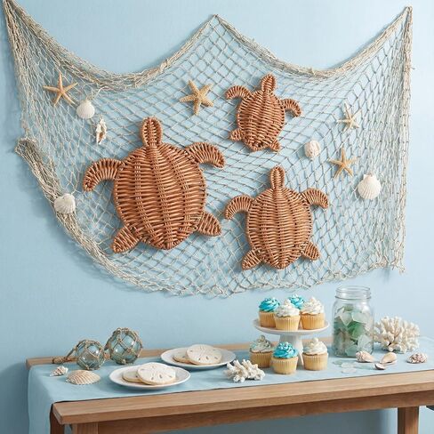 Cinnvoice 3 Pcs Summer Rattan Wicker Wall Decor 3 Size Handmade Turtle Wall Art Decor Beach Coastal Boho Ornament for Home Bathroom Living Room Indoor Outdoor in Saudi Arabia