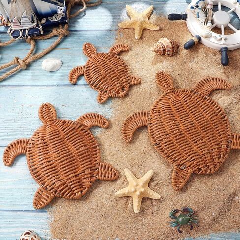 Cinnvoice 3 Pcs Summer Rattan Wicker Wall Decor 3 Size Handmade Turtle Wall Art Decor Beach Coastal Boho Ornament for Home Bathroom Living Room Indoor Outdoor in Saudi Arabia
