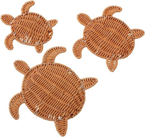 Cinnvoice 3 Pcs Summer Rattan Wicker Wall Decor 3 Size Handmade Turtle Wall Art Decor Beach Coastal Boho Ornament for Home Bathroom Living Room Indoor Outdoor in Saudi Arabia