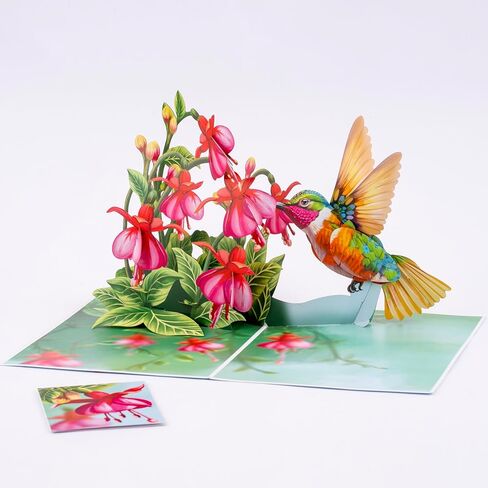 Humming Bird Pop Up Card, Fuchsia, 3D Popup Greeting Cards, Gift For Birthday, Mothers Day, Anniversary, Valentines, Thinking Of You, Thank You, 5x7 - Includes Envelope And Message Note in Saudi Arabia
