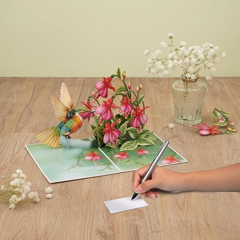 Humming Bird Pop Up Card, Fuchsia, 3D Popup Greeting Cards, Gift For Birthday, Mothers Day, Anniversary, Valentines, Thinking Of You, Thank You, 5x7 - Includes Envelope And Message Note in Saudi Arabia