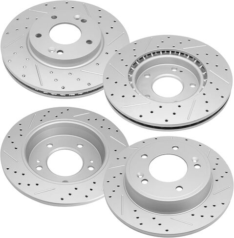 Front and Rear Disc Brakes and Rotors, Drilled Slotted Brake Rotors Kit, Fit for Hyundai Elantra Coupe GT Kona Veloste Venue, Kia Forte Koup Forte5 Seltos Soul in Kuwait