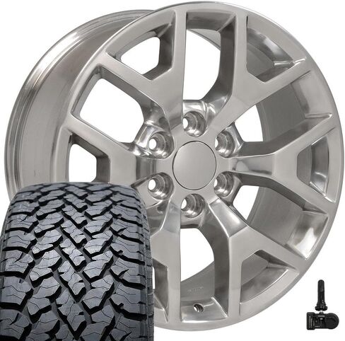 OE Wheels CV92 20 Inch Rims and Tires Fit Sierra 1500 Honeycomb Style 6x139.7 20x9 Polished - Hollander 5656 - TS-37 AT 275/55-20 (Set of 4) in Saudi Arabia