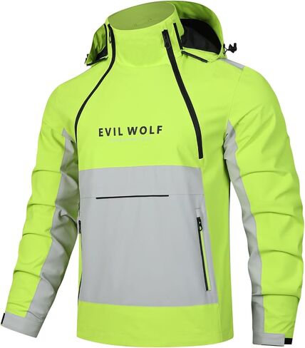 سترة EVIL WOLF للرجال بغطاء للرأس للاستخدام الخارجي، تصميم كتلة الألوان، سترة صوفية بسحاب غير متماثل، مقاومة للرياح ومقاومة للماء in Saudi Arabia