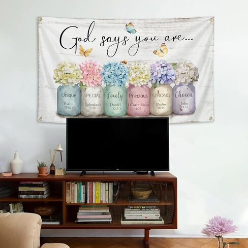 God Says You Are Tapestry 3x5 Ft Funny Tapestry Inspirational Bible Verse Wall Art Flowers in Mason Jar Christian Gifts for Women Girl Room Aesthetic Decor in Saudi Arabia