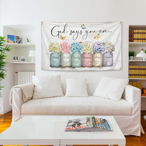 God Says You Are Tapestry 3x5 Ft Funny Tapestry Inspirational Bible Verse Wall Art Flowers in Mason Jar Christian Gifts for Women Girl Room Aesthetic Decor in Saudi Arabia