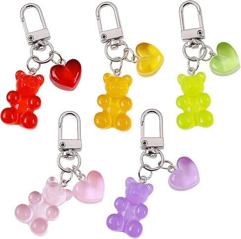 Adorable Gummy Bear Keychain–Colorful Resin Gummy Bear Charms with Heart,Kawaii keychains Purse Accessory,Gift for Women(Set of 5) in Kuwait