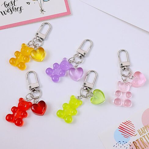 Adorable Gummy Bear Keychain–Colorful Resin Gummy Bear Charms with Heart,Kawaii keychains Purse Accessory,Gift for Women(Set of 5) in Kuwait