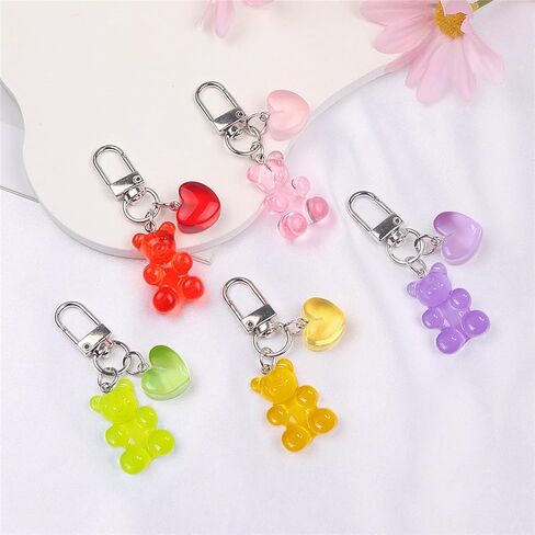 Adorable Gummy Bear Keychain–Colorful Resin Gummy Bear Charms with Heart,Kawaii keychains Purse Accessory,Gift for Women(Set of 5) in Kuwait