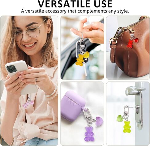 Adorable Gummy Bear Keychain–Colorful Resin Gummy Bear Charms with Heart,Kawaii keychains Purse Accessory,Gift for Women(Set of 5) in Kuwait