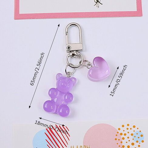 Adorable Gummy Bear Keychain–Colorful Resin Gummy Bear Charms with Heart,Kawaii keychains Purse Accessory,Gift for Women(Set of 5) in Kuwait