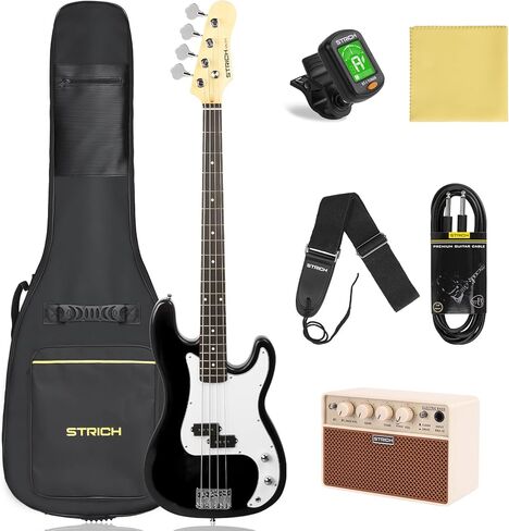 STRICH Electric Bass Guitar 4 Strings Full-Size Beginner Kit, PB-Style Standard Bass for Starter with 20w Amp, Bag, Tuner, Strap, Cable, SPB-S10 Sunburst in Kuwait