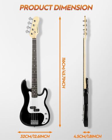 STRICH Electric Bass Guitar 4 Strings Full-Size Beginner Kit, PB-Style Standard Bass for Starter with 20w Amp, Bag, Tuner, Strap, Cable, SPB-S10 Sunburst in Kuwait