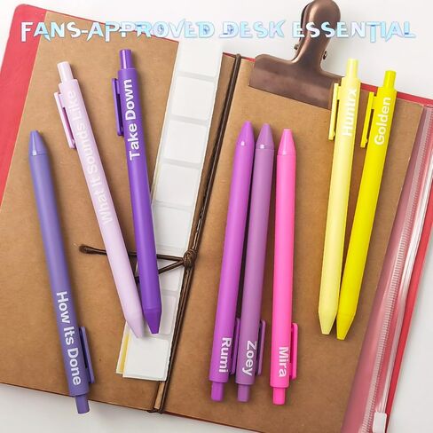 مجموعة أقلام وملصقات Kpop Merch Rumi Zoey Mira - 8 أقلام حبر جاف مع 16 ملصقًا شخصيًا، لوازم مكتبية لطيفة للمعجبين ومحبي الموسيقى، هدايا KPop لأعياد الميلاد، هدايا الحفلات in Saudi Arabia