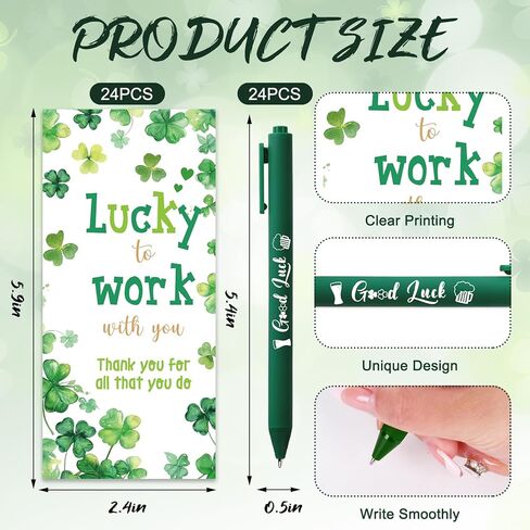 JarThenaAMCS 72 قطعة هدايا تقدير عيد القديس باتريك، أقلام حبر جاف باللون الأخضر مع سلاسل مفاتيح شامروك البرسيم اللامعة مع بطاقات شكر للموظف وزميل العمل في العطلة الأيرلندية in Kuwait