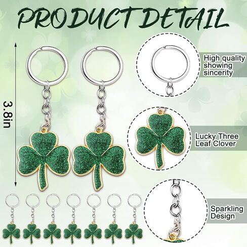 JarThenaAMCS 72 قطعة هدايا تقدير عيد القديس باتريك، أقلام حبر جاف باللون الأخضر مع سلاسل مفاتيح شامروك البرسيم اللامعة مع بطاقات شكر للموظف وزميل العمل في العطلة الأيرلندية in Kuwait