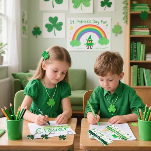 JarThenaAMCS 72 قطعة هدايا تقدير عيد القديس باتريك، أقلام حبر جاف باللون الأخضر مع سلاسل مفاتيح شامروك البرسيم اللامعة مع بطاقات شكر للموظف وزميل العمل في العطلة الأيرلندية in Kuwait