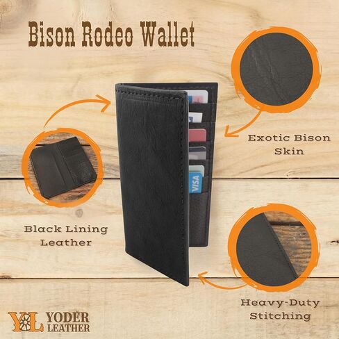 Yoder Leather Company Genuine Buffalo Bison Black Checkbook Rodeo Wallet, Men’s Long Leather Wallet, Slim Profile in Saudi Arabia