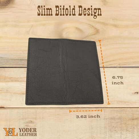 Yoder Leather Company Genuine Buffalo Bison Black Checkbook Rodeo Wallet, Men’s Long Leather Wallet, Slim Profile in Saudi Arabia