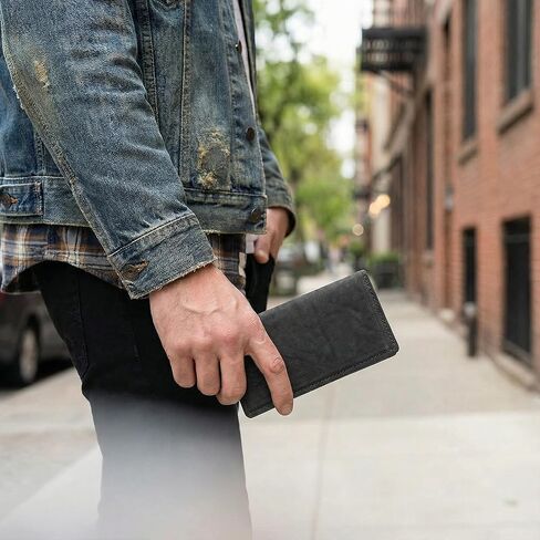 Yoder Leather Company Genuine Buffalo Bison Black Checkbook Rodeo Wallet, Men’s Long Leather Wallet, Slim Profile in Saudi Arabia