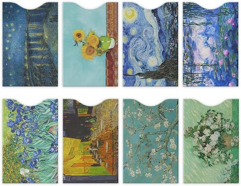 WIRESTER Set of 8 RFID Blocking Card Sleeves, Anti-Theft Credit Card Holder, Easy to Recognize, Identity Theft Protection Secure Sleeves Travel Case for Men Women - Famous Painting Van Gogh in Saudi Arabia