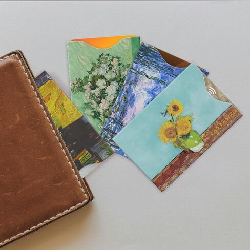 WIRESTER Set of 8 RFID Blocking Card Sleeves, Anti-Theft Credit Card Holder, Easy to Recognize, Identity Theft Protection Secure Sleeves Travel Case for Men Women - Famous Painting Van Gogh in Saudi Arabia