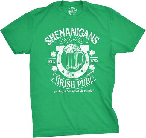 Mens Shenanigans Irish Pub T Shirt Funny Saint Patricks Day St Cool Drinking Tee in Saudi Arabia
