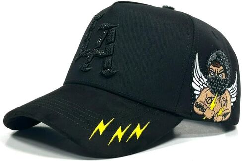 CAPFANS LA Bad Angels Black - قبعة مميزة للرجال، قبعات لأي مناسبة، قبعة بيسبول للرجال، قبعات رجالية قابلة للتعديل، قبعات رجالية سوداء قبعة Snapback - قابلة للتعديل in Saudi Arabia