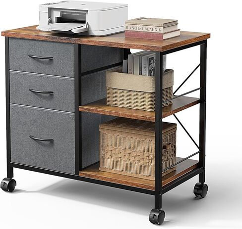 خزانة ملفات متنقلة ذات 3 أدراج من DUMOS مع مساحة تخزين، وحامل طابعة مع رف مفتوح، وطاولة مكتب مع أدراج وشريط دعم خلفي، تحمل 110 رطل للمكتب المنزلي، أسود in Kuwait