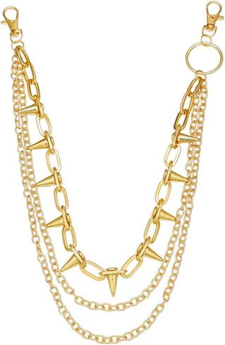 3-Layer Punk Chain with Studded Inner Layer, Multi-Tier Hip-Hop Waist Chain for Stage & Jeans Gold in Kuwait