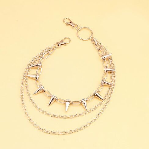 3-Layer Punk Chain with Studded Inner Layer, Multi-Tier Hip-Hop Waist Chain for Stage & Jeans Gold in Kuwait