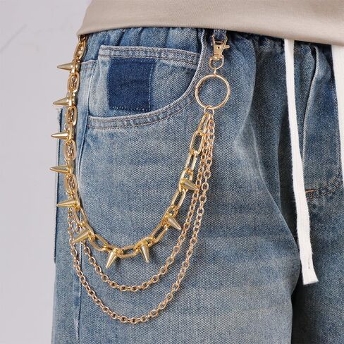 3-Layer Punk Chain with Studded Inner Layer, Multi-Tier Hip-Hop Waist Chain for Stage & Jeans Gold in Kuwait