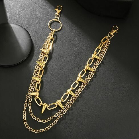 3-Layer Punk Chain with Studded Inner Layer, Multi-Tier Hip-Hop Waist Chain for Stage & Jeans Gold in Kuwait