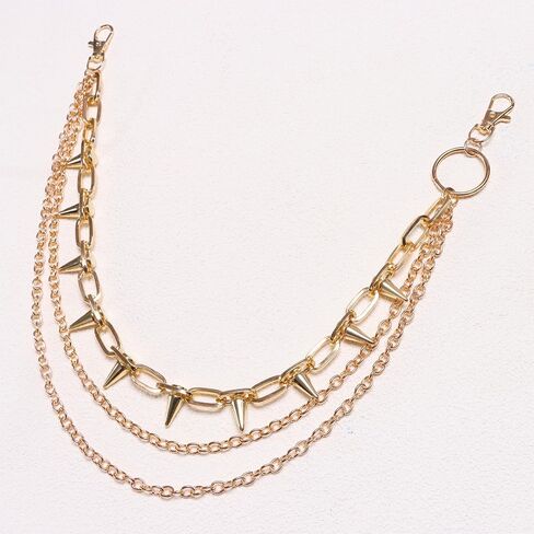 3-Layer Punk Chain with Studded Inner Layer, Multi-Tier Hip-Hop Waist Chain for Stage & Jeans Gold in Kuwait