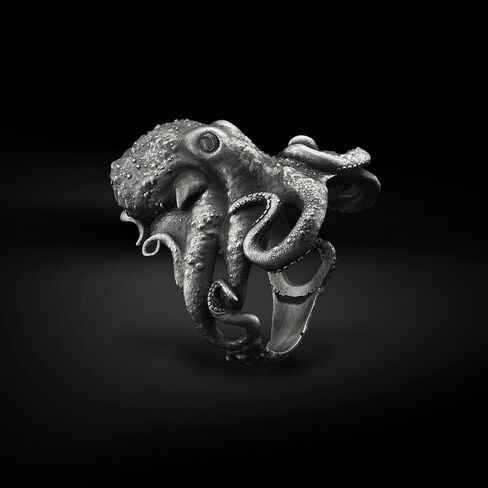 باي سيلفر ستون - خاتم الأخطبوط للرجال من الفضة، مجوهرات أنيقة لمحبي البحر in Kuwait