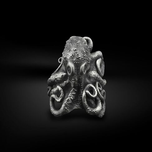 باي سيلفر ستون - خاتم الأخطبوط للرجال من الفضة، مجوهرات أنيقة لمحبي البحر in Kuwait